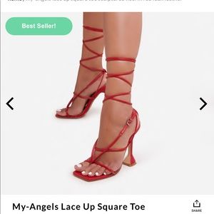 Red Square Toe Laceup Heels